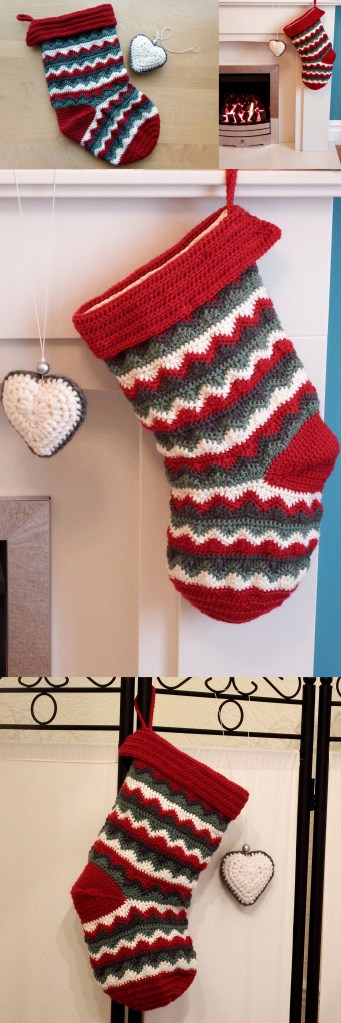 Home made zigzag Christmas Stocking - free crochet pattern!